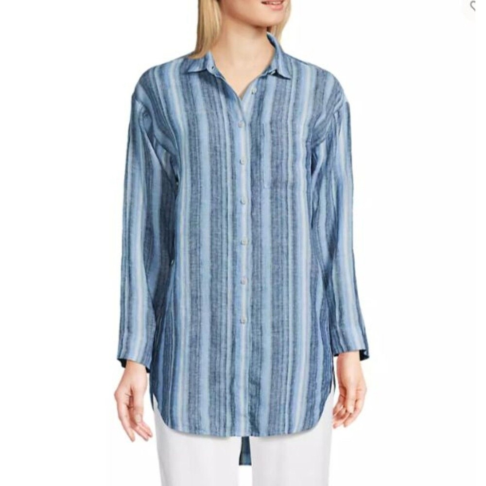 lands end linen shirt s blue tunic top new $69.95
